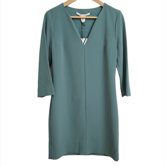 DIANE VON FURSTENBERG Womens Aurora Mini Dress 10 Moss Green 3/4 Sleeve - Picture 1 of 11